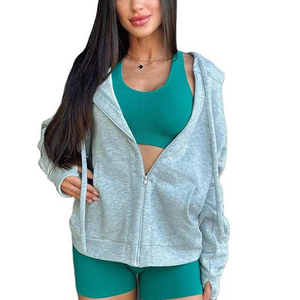 High Quality Cotton Women's <b>Zipper</b> Crop <b>Top</b> Hoodies Sweatshirts Plus Size Breathable Oversized Fleece for Winter Hooded Collar - Product Image 1