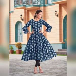 DESIGNER GEORGTEE DIGITAL PRINT WORK ANARKALI DRESS BLUE - Product Image 1