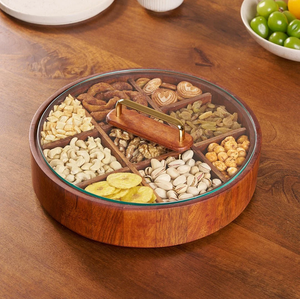 Boîte de rangement élégante en bois pour fruits secs avec compartiments séparés et couvercle transparent pour la cuisine - Product Image 5