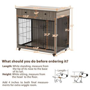 38.4-Inch Wooden Dog <b>Crate</b> with 2 Drawers Decorative Pet Cage Kennel Furniture - Product Image 2