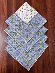 Serviettes en coton à bordure florale 20x20 Bleu poudre et vert Serviettes imprimées à la main pour les mariages, les événements et les repas 2025 - Product Image 4