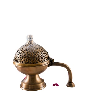 Quemador de Incienso de Latón Vintage de Lujo, Mubkhar Metálico, Quemador de Bakhoor Árabe con Asa, Quemador de Oud Antiguo para Decoración del Hogar - Product Image 1