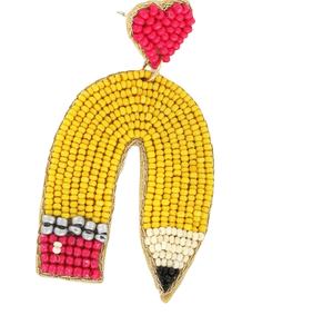 Pendientes de cuentas curvadas con diseño de lápiz y bordado de cuentas, para profesoras, para mujer, joyería festiva para fiestas, al mejor precio - Product Image 1