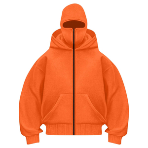 Sweat à capuche zippé intégral pour homme, personnalisé, hiver, délavé à l'acide, style vintage, avec trous pour les yeux, poches, 100% coton molletonné, coupe oversize, brodé - Product Image 5