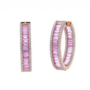 Pink Sapphire <b>Stud</b> Earrings Baguette Cut 925 Sterling <b>Silver</b> Gold Plated Luxury Jewelry Women Fashion Wedding Party Gift Durable - Product Image 4