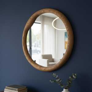 Modern Oval Solid Wood <b>Wall</b> Mirror Elegant Curved Timber Frame Mirror <b>Large</b> Bathroom Vanity Mirror Aesthetic Living Room Item HD - Product Image 4