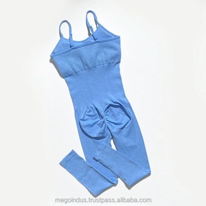 Women's Blue Spaghetti Strap <b>Bodysuit</b> Full Length Cami Bodycon Activewear Stretch Soft Tummy Control Shapewear - Product Image 3