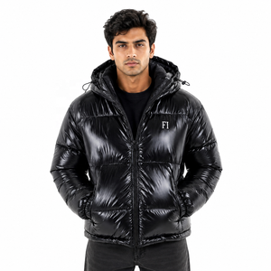 Custom Hooded Puffer Men's Jacket Streetwear Y2K Glossy Bubble Zipper Closure Casual Winter Coat Wholesale Custom Logo Outerwear - Product Image 1