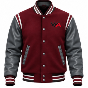 2026 Hot Selling Men's Varsity <b>Jacket</b> <b>Burgundy</b> Maroon Wool Grey <b>Leather</b> Sleeves Quilted Lining Snap Closure Letterman <b>Jacket</b> - Product Image 1