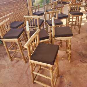 Bamboo Dining Table Set with Cotton <b>Cushion</b> Rattan Bamboo Folding Chair Mid-Century Modern Boho Set of 2 Bamboo Chair - Product Image 6