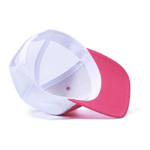 Gorra Trucker Rosa de 6 Paneles Unisex Ajustada de Malla Casual de Color Sólido para Primavera Verano con Bloques de Color y Perlas - Product Image 3