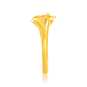 Bague double fleur en or, élégante bague plaquée or à double fleur pour femmes, design floral délicat, bijoux de mode - Product Image 3
