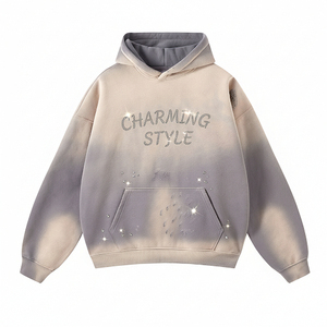 เสื้อฮู้ดดี้สไตล์เก๋ไก๋แบบไล่เฉดสี ยูนิเซ็กส์ ทรงโอเวอร์ไซส์ ผ้าฝ้ายเฟรนช์เทอร์รี่ พร้อมกระเป๋าพิมพ์ลายประดับเพชร สำหรับใส่ในฤดูใบไม้ร่วง - Product Image 1