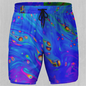 <b>Men's</b> Quick Dry Board Shorts Sublimation Print Drawstring Casual Swim <b>Trunks</b> Purple Blue Pattern Short Length - Product Image 1