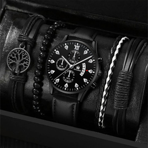 NW1446 Punk Leather Bracelets Men's Rhinestone Calendar Fashion Casual Quartz <b>Watch</b> - Product Image 4