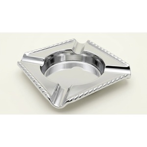 Cendrier carré en acier inoxydable avec bordure à motif corde en relief, poli miroir, porte-cigarettes à 4 fentes, cendrier métallique - Product Image 1