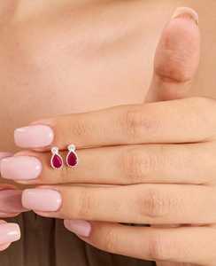 ต่างหูรูปหยดน้ำทับทิม เงินแท้ 925 ชุบทอง 14K ต่างหูแบบติดหูสำหรับผู้หญิง ของขวัญเครื่องประดับประจำเดือนกรกฎาคม - Product Image 5