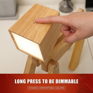 Wooden Rechargeable Led Desk Lamp Touch Control <b>Battery</b> <b>Powered</b> 2700K Warm White <b>Light</b> Minimalist Design Square Shade - Product Image 3
