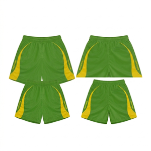 Shorts coupe-vent pour homme en microfibre polyester 120 GSM, bleu ciel et jaune, avec cordon élastique et impression sérigraphique par transfert thermique. - Product Image 3