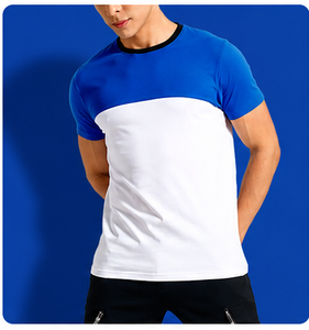 Men's Color Blocked Short Sleeve T-Shirt Loose Fit O-Neck Knitted Casual Sporty Digital Printing Jersey Blank - Product Image 3