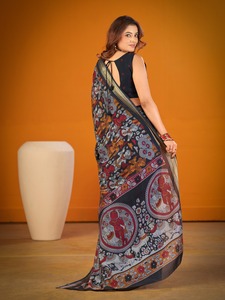 Sari Tradicional Indio Informal con Estampado Kalamkari para Uso Diario y Eventos Festivos para Mujer, Atuendo Elegante y Cómodo - Product Image 4