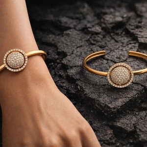 Gold Color <b>Ball</b> Cuff <b>Bracelet</b> Moissanite Inlay Bangle Trendy S925 Rose Gold Plated Open Wrist Jewelry for Party Gift - Product Image 6