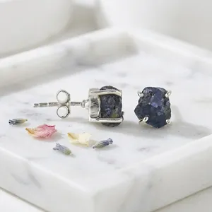Soulful Light Tanzanite 925 Sterling Silver Ear Studs Handmade Jewelry Natural Raw Gemstone Earring Everyday Wear - Product Image 5