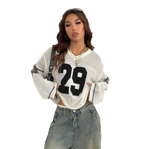 Haut en jersey tricoté surdimensionné à manches longues, respirant, avec motif numérique, style streetwear décontracté, faible MOQ, vente en gros OEM - Product Image 1