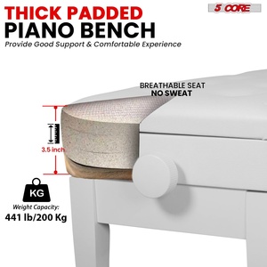 5 Core Heavy Duty <b>Wooden</b> Duet Piano <b>Bench</b> <b>with</b> 3.5 Inch Padded Cushion and <b>Storage</b> Musician Stool Model PNB DT WH - Product Image 4