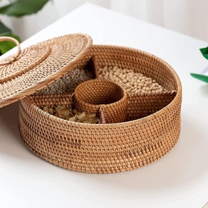 Hand woven rattan caddy boxes <b>tea</b> fruit gift basket with lid compartment <b>box</b> teabag containers - Product Image 3