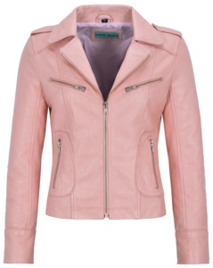 Chaqueta de Motociclista de Cuero Sintético Rosa para Mujer, Marca Carrie Horton, Cuello Alto, Manga Larga, Cierre de Cremallera, Color Sólido, para Otoño - Product Image 1