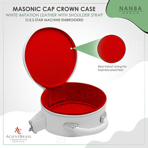 Estuche para Gorra Masónica Ligero de Imitación de Cuero Blanco NANBA GROUP con Cierre de Cremallera y Bordado a Máquina O.E.S. Estrella - Product Image 4