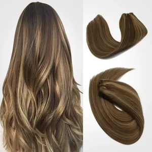 Extensiones de Cabello Humano Indio Liso Marrón Miel, Doble Trama, con Clip, Set Completo para Cabeza, Cabello Remy 100% Densidad, Base de Seda - Product Image 6