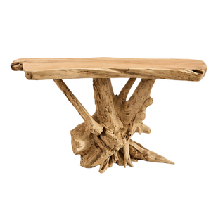 Mesa Consola ARTERRA Premium Ecológica Hecha a Mano de Madera Maciza Rústica de Raíz de Teca con Borde Natural, Moderna y Orgánica para Sala de Estar, Duradera - Product Image 1