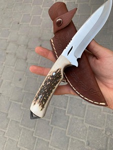 Cuchillo de Caza Hecho a Mano de Grado Industrial con Mango de Cuerno de Ciervo, Hoja Fija de Acero con Alto Contenido de Carbono, Punta Caída, Táctico, para Supervivencia al Aire Libre - Product Image 4
