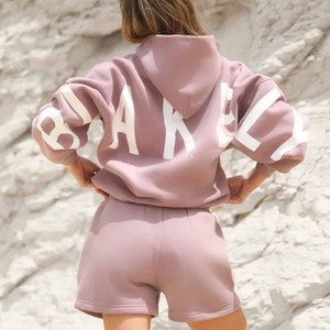 Ensemble deux pièces en molleton ample et surdimensionné pour femme, vêtements décontractés, survêtement d'hiver, ensemble sweat à capuche et short pour femme - Product Image 5