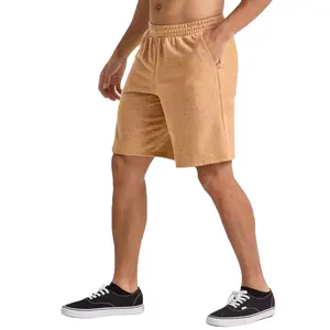 Pantalones cortos transpirables informales de calle alta para hombre, precio al por mayor, cintura elástica con patrón sólido teñido liso, 2024 - Product Image 1