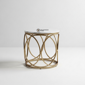 Luxury Round White <b>Marble</b> <b>Top</b> Stool with Gold Stainless Steel Base Modern Decorative <b>Side</b> <b>Table</b> Premium Metal Pedestal for Hotel - Product Image 1