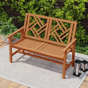 Panca da Esterno in Legno per 2 Persone con Schienale Geometrico - Product Image 2