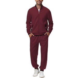 Chándal de Hombre de Color Sólido con Cierre Completo, Corte Regular, con Bolsillos Laterales, Estilo Casual Otoñal, Material de Poliéster Color Granate 2026 - Product Image 1