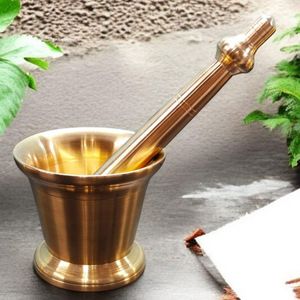 High Quality Brass Mortar <b>And</b> Pestle <b>Set</b> For Grinding Dry <b>Spices</b> <b>Herbs</b> Seeds <b>And</b> Pharmaceutical Ingredients - Product Image 4