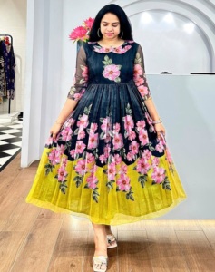 AARYA 2026 Nouvelle Robe d'été décontractée et tendance à imprimé, longueur mi-cuisse, coupe ample, style occidental, pour femme, grande taille, col rond, manches courtes, en mélange de coton - Product Image 1