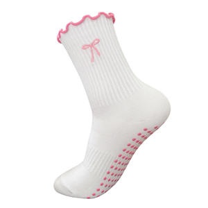 Wholesale Custom <b>Bow</b> Yoga Socks Female Embroidery Gym Fitness Cotton Crew Non-Skid Cotton Crew Grip Socks Pilates Socks - Product Image 3
