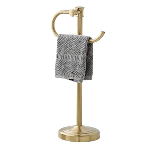 Porte-serviettes chromé minimaliste avec 2 barres et base en marbre, sur pied, pour salle de bain, en promotion - Product Image 4
