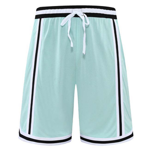 Shorts de basket-ball bleu clair pour hommes avec bandes latérales, taille à cordon de serrage, séchage rapide, style Bermuda sportif - Product Image 3