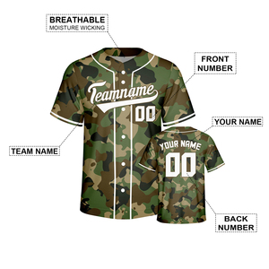 Maillot de baseball camouflage 100 % polyester entièrement personnalisé, respirant, en maille, col en V, séchage rapide, unisexe, ensemble de softball, meilleure vente - Product Image 2