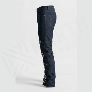 Jean en denim coupe droite délavé foncé pour homme, taille haute, coupe slim, en coton, style streetwear, pantalon automne - Product Image 3
