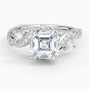 Anillo BOJ 04 con Corte Asscher, Plata 925, Diamante Grand Camellia y Baño de Rodio, Anillo de Boda con Moissanita de 2ct, Color D, VVS1, Certificado GRA - Product Image 1