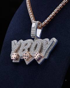 Hip Hop <b>Men</b> Iced Out Custom Charm Pendant 925 Sterling Silver <b>Dice</b> with Moissanite Letter Charm Pendant with Tenish Chain - Product Image 2