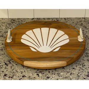 Plato giratorio de madera con diseño de concha, hecho a mano, con esmalte craquelado clásico, duradero, para servir platos y vajilla. - Product Image 2